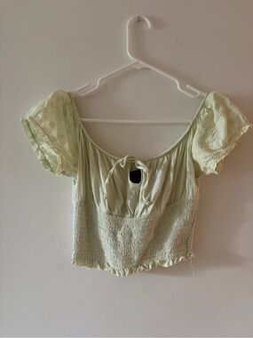 Light Green Smocked Tie-Front Crop Top